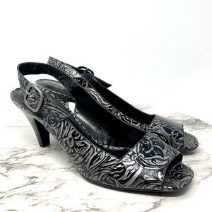 Alex Marie Embossed Open Toe Metallic Slingback Pumps 10 Comfy Classic Cocktail